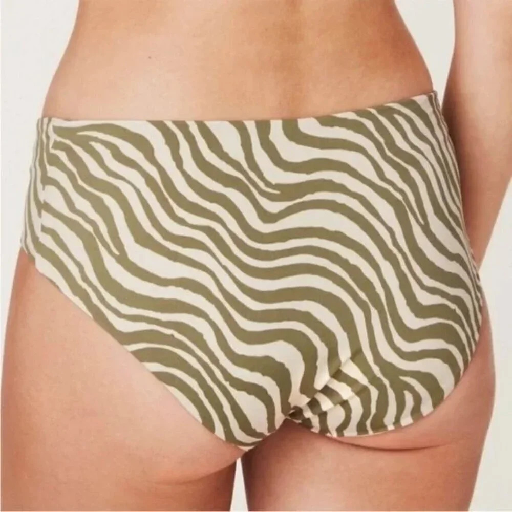 Andie Swim The Hipster Bottom Bias Stripe Olive Eco Nylon Size Medium
